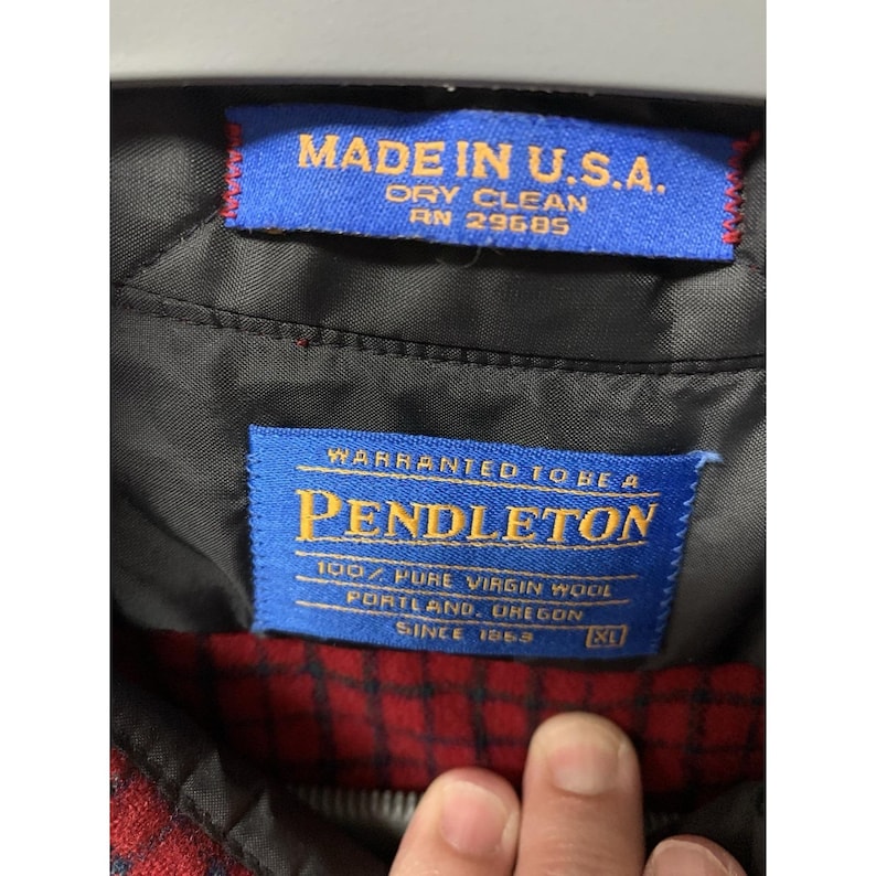 Vintage Pendleton Shirt Mens XL Red Plaid Wool Flannel Elbow Patch Made In USA image 3