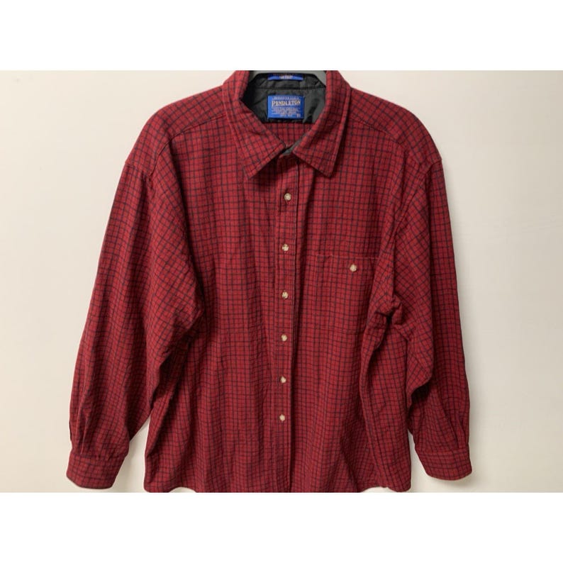 Vintage Pendleton Shirt Mens XL Red Plaid Wool Flannel Elbow Patch Made In USA image 2