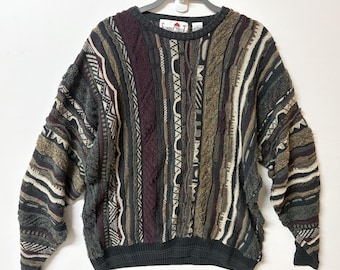 Sweter męski Vintage Florence Tricot w stylu Coogi, dzianina bawełniana, lata 90., wielokolorowy