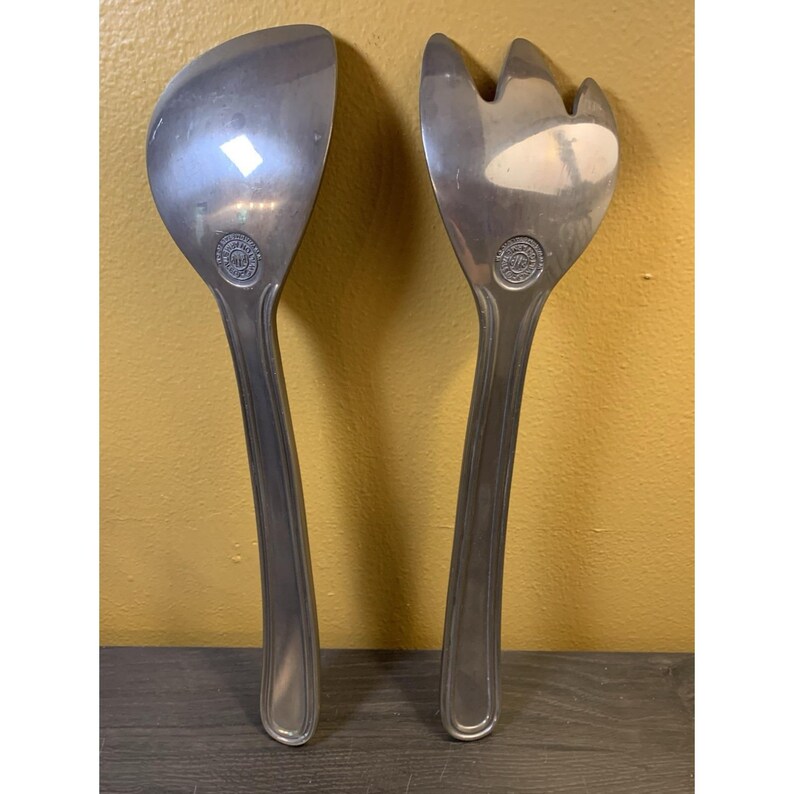 Wilton Armetale "Flutes and Pearls" Large Salad Serving Fork & Spoon Silver image 3