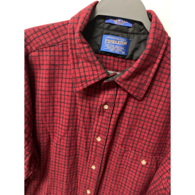 Vintage Pendleton Shirt Mens XL Red Plaid Wool Flannel Elbow Patch Made In USA image 4