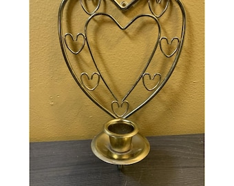 Vintage Gold Heart Shaped Decorative Hanging Candle Holder 8" MCM Cottagecore