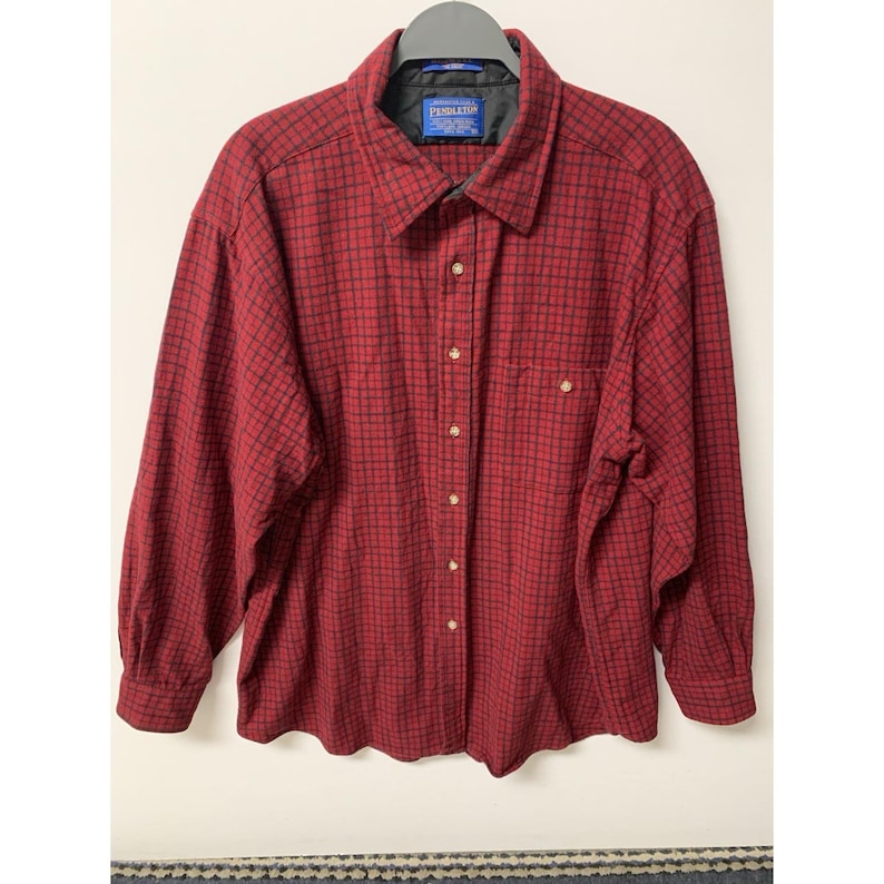 Vintage Pendleton Shirt Mens XL Red Plaid Wool Flannel Elbow Patch Made In USA image 1