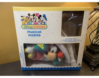 Vintage Working Dolly Disney Babies Mickey Minnie Musical Crib Mobile *WORKS*