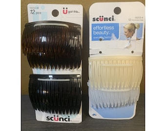 Vtg Y2k Side Hair Comb White Brown Scunci NEW Two 12 Piece Sets