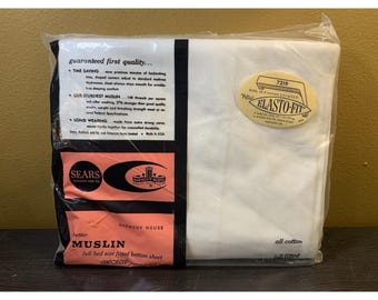 Vintage Sears Harmony House Full Size Fitted Sheet Muslin White