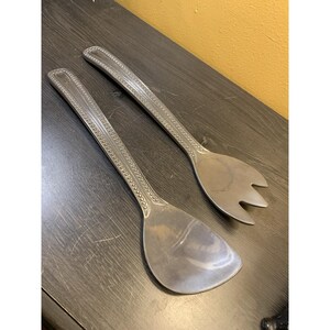 Wilton Armetale "Flutes and Pearls" Large Salad Serving Fork & Spoon Silver image 1