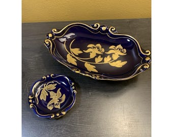Vintage Set JLMENAU Graf Von Henneberg PORZELLAN Echt Kobalt Dishes Trinket