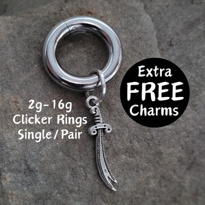 Surgical Steel Sword Clicker Hoop Ring for Stretched Ears (2g-16g)