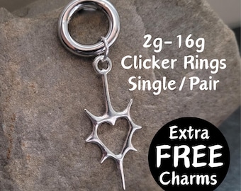 Spike Heart Ear Hangers – Surgical Steel Clicker Plug Hoop Ear Hangers for Stretched Piercings