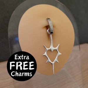 Spike Heart Belly Ring – Surgical Steel Clicker Hoop Navel Jewelry, Low Profile, Statement, Goth, Edgy