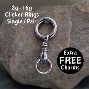 Pair or Single Hold onto Hope Hand Charm Clicker Ring Hoop 2g 4g 6g 8g 10g 12g 14g 16g punk Gauges Earring piercing ear silver plugs hanger