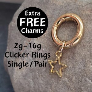 Anel de argola com clicker de estrela dourada, calibre grande 2g 4g 6g 8g 10g 12g 14g 16g, par ou único, brincos punk, piercing, plugues de orelha, pingente, cabide feminino, lua