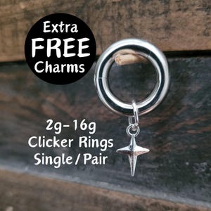 Pair or Single Tiny Cross Clicker Ring Hoop 2g 4g 6g 8g 10g 12g 14g 16g Goth punk Gauges Earring piercing ear silver plugs charm hanger alt