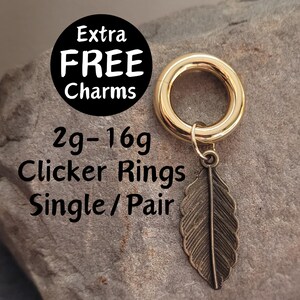 Gold Spike Leaf Clicker Ring Hoop Gauges Big 2g 4g 6g 8g 10g 12g 14g 16g Pair or Single punk Earrings piercing ear plugs charm hanger women