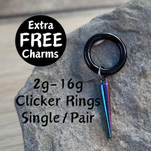 Rainbow Spike Black Clicker Ring Hoop Gauges Big 2g 4g 6g 8g 10g 12g 14g 16g Pair or Single punk Earrings piercing ear plugs hanger cone men