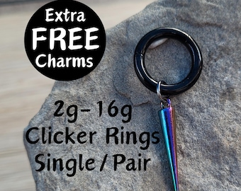 Rainbow Spike Black Clicker Ring Hoop Gauges Big 2g 4g 6g 8g 10g 12g 14g 16g Pair or Single punk Earrings piercing ear plugs hanger cone men