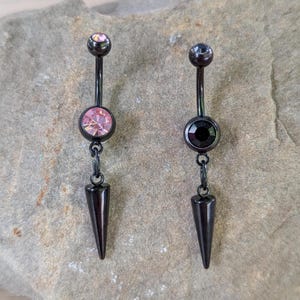 Black or Pink Gem Spike Belly Button Ring Dangle with Charm 14g 11mm Navel Piercing  Gothic Alt Grunge y2k mall jewelry 7/16 bar