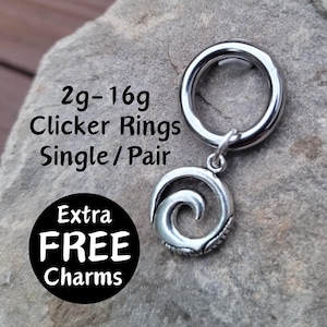 Pair or Single Goth Spiral Swirl Clicker Ring Hoop 2g 4g 6g 8g 10g 12g 14g 16g punk Gauges Earring piercing ear silver plugs charm hanger