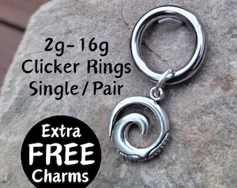 Pair or Single Goth Spiral Swirl Clicker Ring Hoop 2g 4g 6g 8g 10g 12g 14g 16g punk Gauges Earring piercing ear silver plugs charm hanger