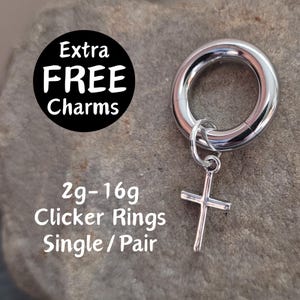 Pair or Single Cross Clicker Ring Hoop 2g 4g 6g 8g 10g 12g 14g 16g Goth punk Gauges Earring piercing ear silver plugs charm hanger alt men