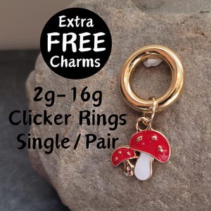 Pair or Single Gold Red Mushroom Clicker Ring Hoop Gauges Big 2g 4g 6g 8g 10g 12g 14g 16g Earrings piercing ear plugs charm women cute small