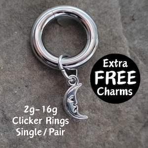 Pair or Single Goth Moon Man Face Clicker Ring Hoop 2g 4g 6g 8g 10g 12g 14g 16g punk Gauges Earring piercing ear silver plugs charm hanger