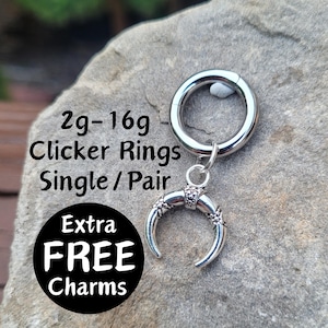 Pair or Single Goth Crescent Moon Clicker Ring Hoop 2g 4g 6g 8g 10g 12g 14g 16g punk Gauges Earring piercing ear silver plugs charm hanger