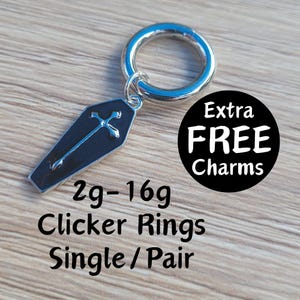 Pair or Single Black Coffin Clicker Ring Hoop 2g 4g 6g 8g 10g 12g 14g 16g punk Gauges Earring piercing ear silver plugs charm hanger spooky