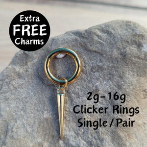 Gold Spike Clicker Ring Hoop Gauges Big 2g 4g 6g 8g 10g 12g 14g 16g Pair or Single punk Earrings piercing ear plugs charm hanger cone  women