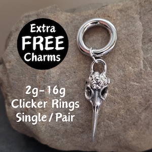 Silber Vogel Schädel Clicker Ring Hoop Gauges 2g 4g 6g 8g 10g 12g 14g 16g Paar oder Einzel punk Ohrring Piercing Ohrstecker Charme Krähe Frauen Rabe
