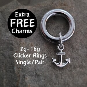Silver Anchor Clicker Ring charm Hoop Gauges Big 2g 4g 6g 8g 10g 12g 14g 16g Pair Single punk Earrings piercing ear plugs women alt hope