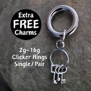 Silver Keys Clicker Ring charm Hoop Gauges Big 2g 4g 6g 8g 10g 12g 14g 16g Pair Single punk Earrings piercing ear plugs women alt hope love