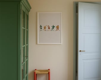 Lámina artística de siluetas deportivas para habitación infantil: decoración infantil divertida (descarga digital)