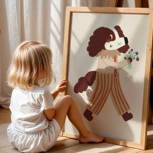 Whimsical Dog Poster - Playful Animal Wall Art for Nursery or Kids Room Decor | Rolled Posters