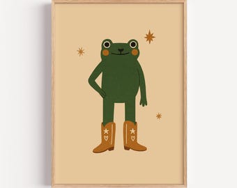 Frog in Cowboy Boots Art Print – Whimsical Nursery Decor (Digital Download)