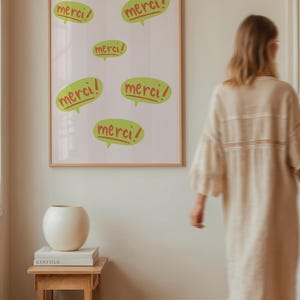 Merci Printable Wall Art – French Thank You Digital Poster –Cute Speech Bubble Illustration for Kids Room or Office Decor | Instant Download