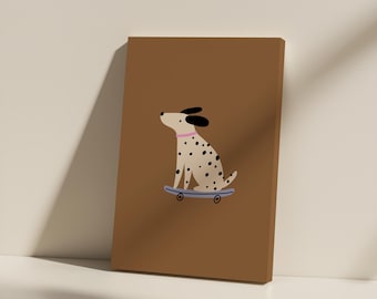 Dalmatian Dog on Skateboard Canvas Art: Minimalist Nursery Decor