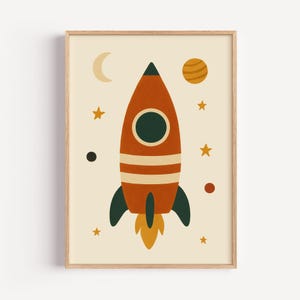 Retro Rocket Ship Poster: Vintage Weltraum Bild (Ungerahmt)