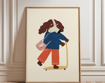 Dog on Skateboard Art Print – Whimsical Rolled Poster