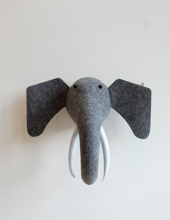 Felt Elephant Head Wall Mount: Nursery Kids Room Decor