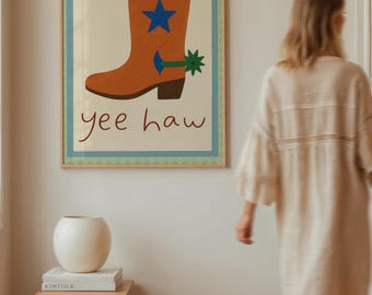 Yee Haw Cowboy Boot Art Print: Colorful Western Digital Download