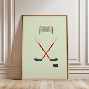 Hockey Digital Print - Minimalist Hockey Sticks, Puck, and Goal Design - Printable Wall Art