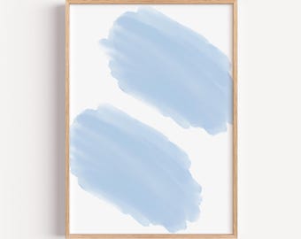 Minimale blauwe penseelstreekprint – moderne abstracte muurkunst, digitale download