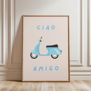 Ciao Amigo Vespa Poster | Retro Scooter Illustration Print | Rolled Posters