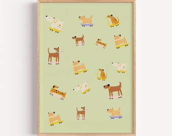 Skateboarding Dogs Poster: Playful Puppy Wall Art for Kids (Unframed)