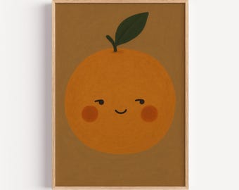 Smiling Orange Fruit Print: Minimalist Nursery & Kids Room Art (Digital Download)