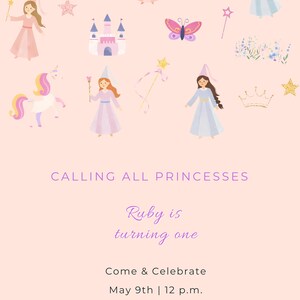 Whimsical Princess Party Invite • Editable Canva Birthday Template for Girls image 3