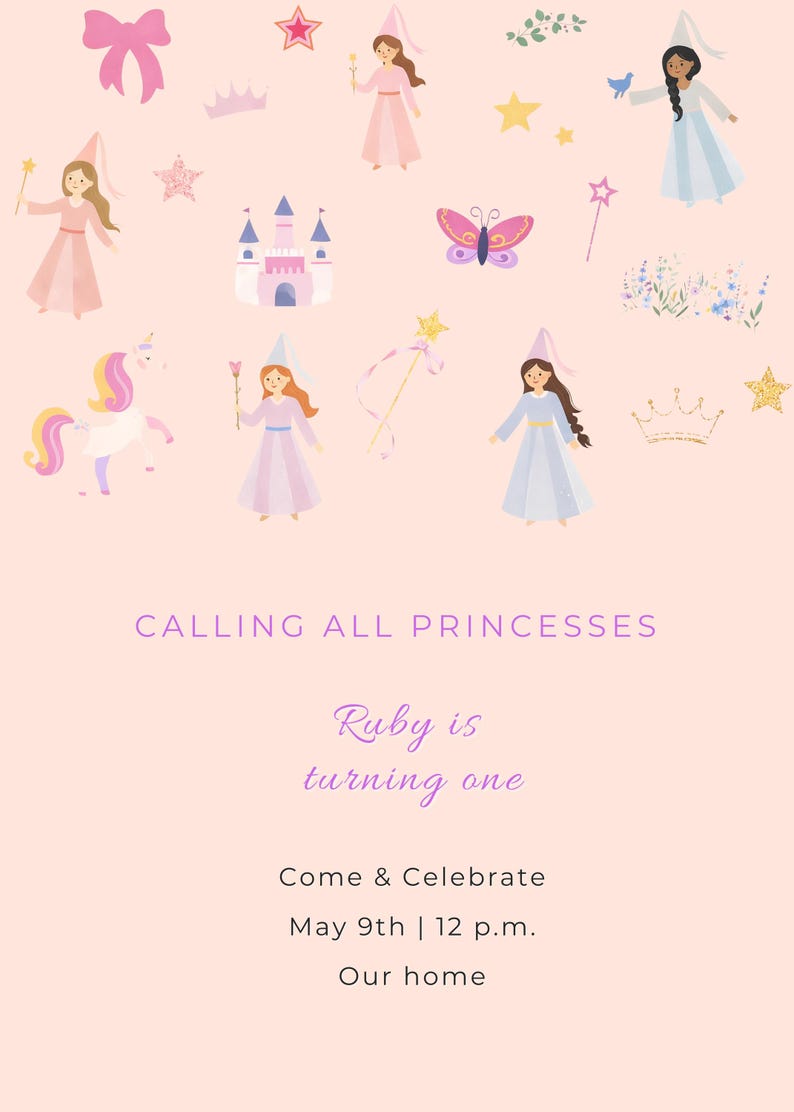 Whimsical Princess Party Invite • Editable Canva Birthday Template for Girls image 3