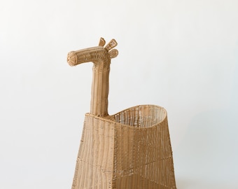 Giraffe Rattan Storage Basket | Eco-Friendly Handwoven Kids Organizer | Playroom Nursery Decor